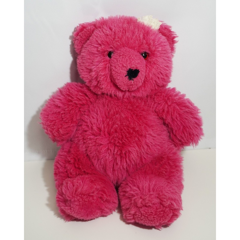 Vintage 1987 Applause Raspberry Teddy Bear Bow 13" Pink Valentine's 12216 Plush